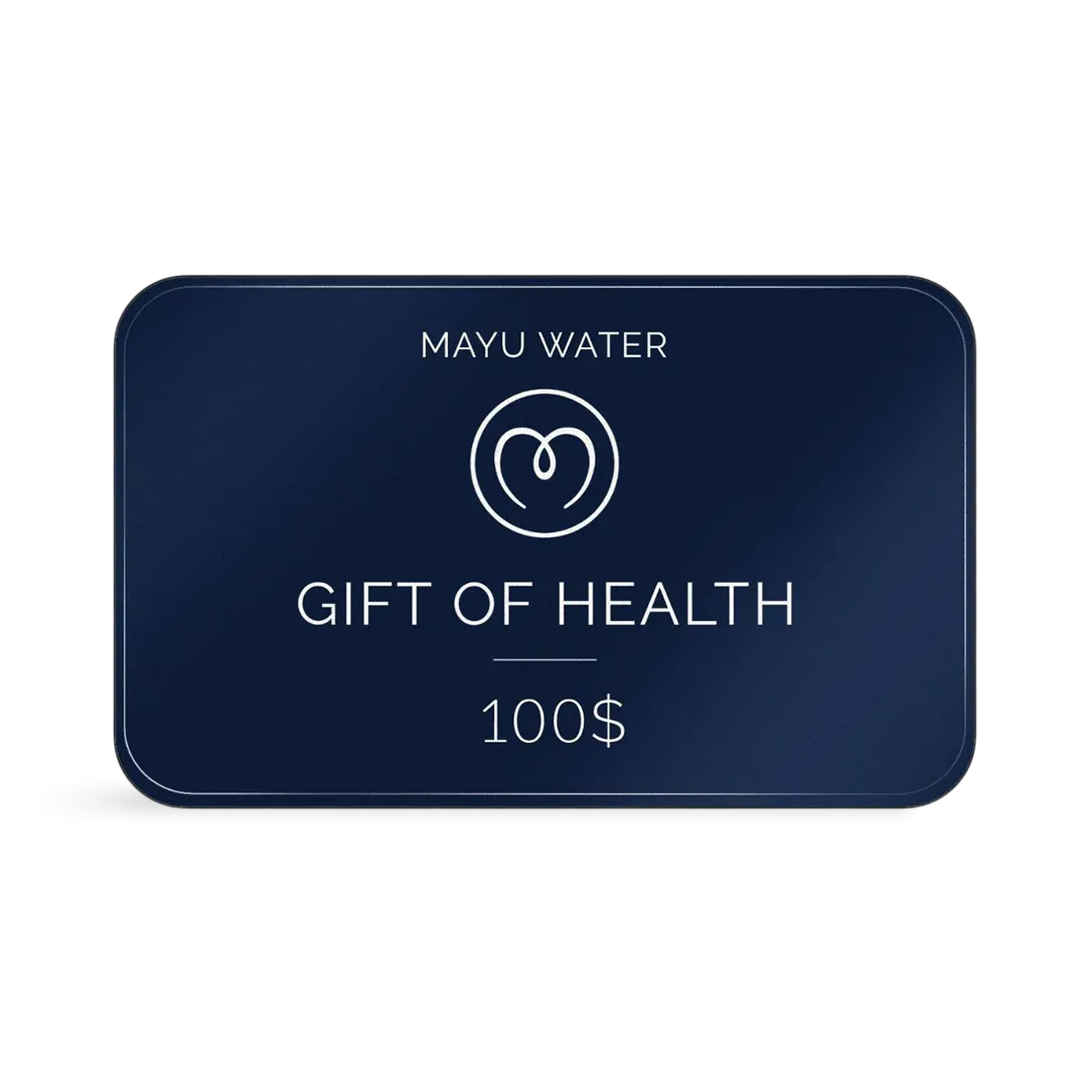 A rectangular dark blue MAYU Digital Gift Card with rounded corners, displaying 